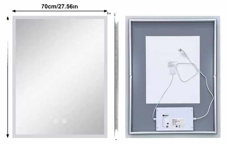 Specchio da bagno illuminato, antiappannamento, 70x90 cm