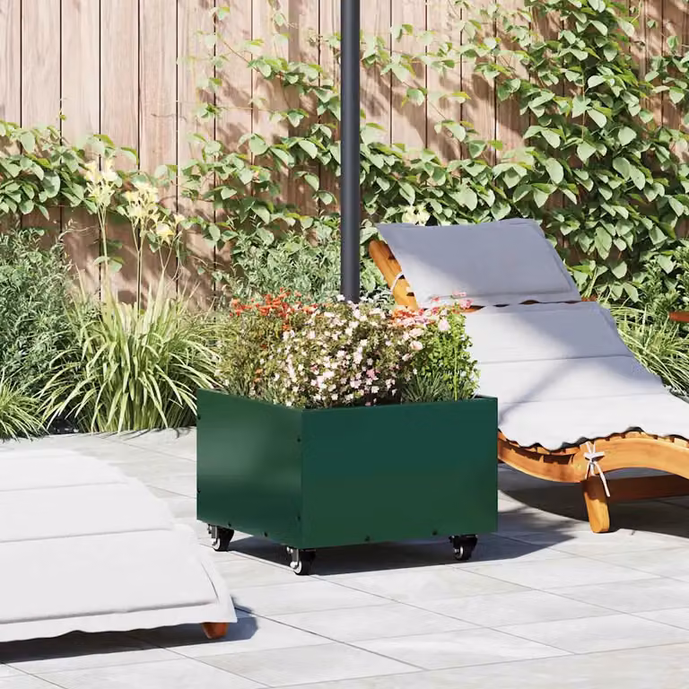 Base per ombrellone vidaXL in acciaio verde, forma quadrata, 11,75 kg