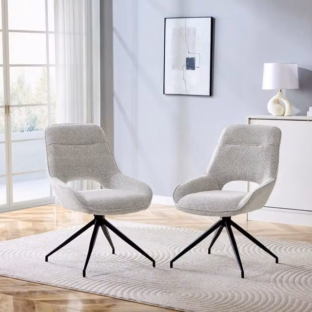 Set di 2 sedie da pranzo girevoli 360 gradi Minimal in tessuto beige con gambe in metallo nero