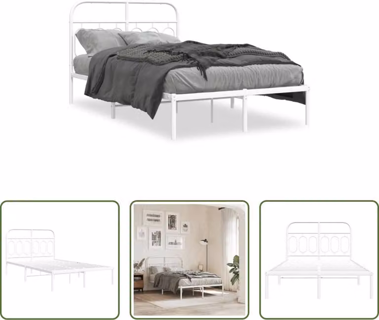 The Living Store Struttura letto con testiera in metallo bianco 120x200 cm