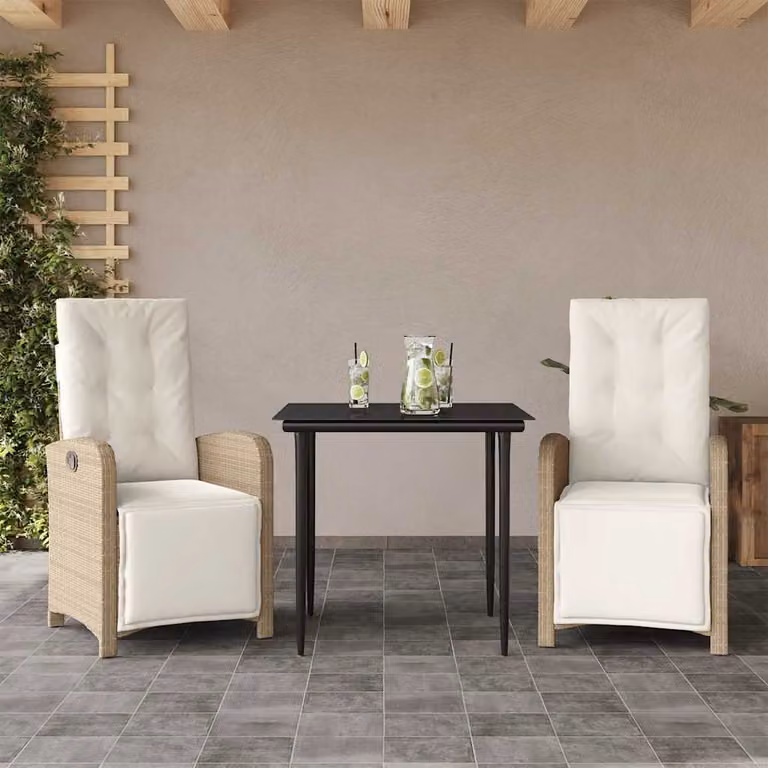 Set da Bistrò vidaXL 3 pz in Polyrattan con Cuscini Beige e Piano in Vetro