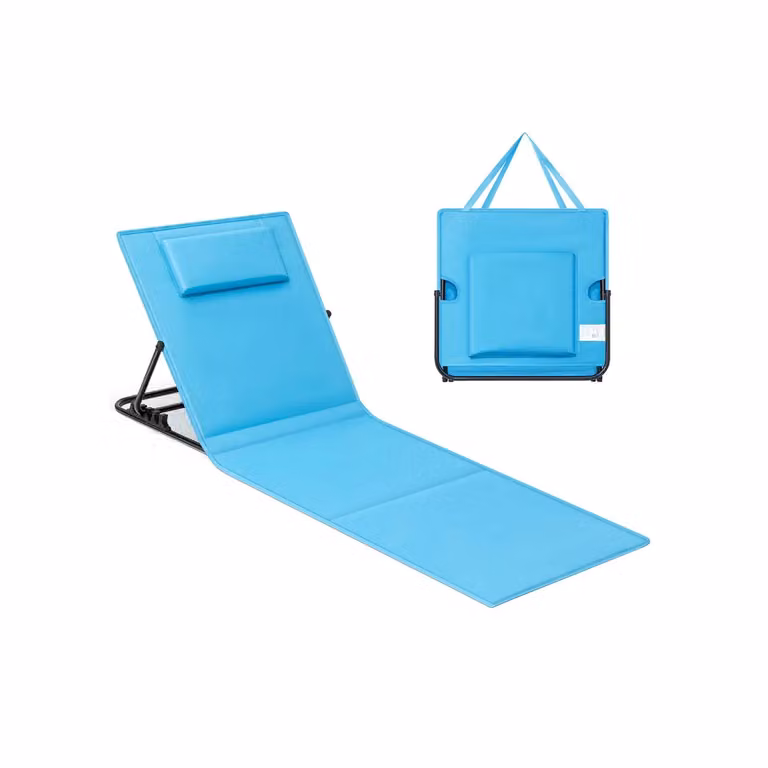 Lettino da Spiaggia Sedia a Sdraio Prendisole Inclinabile Portatile, Azzurro Cielo / 1