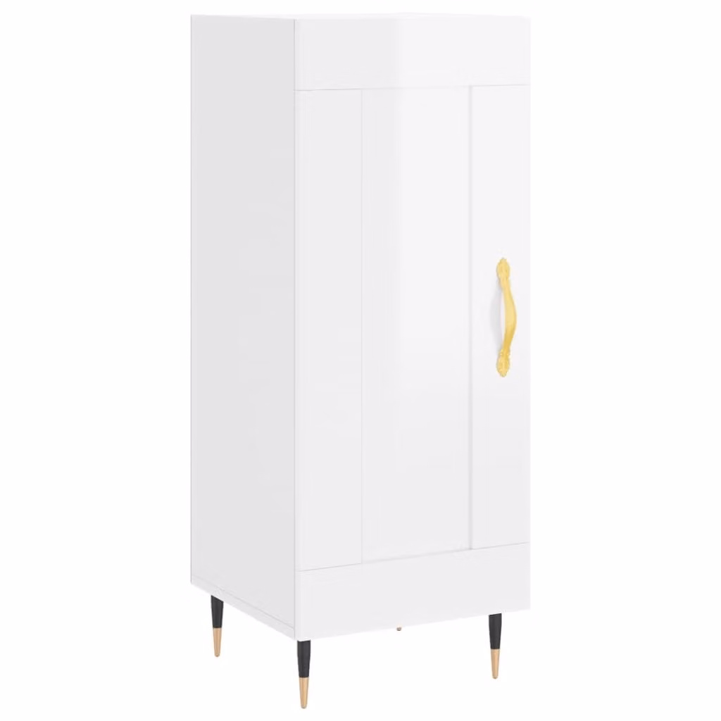 Credenza Bianco Lucido 34,5x34x90 cm in Legno Multistrato