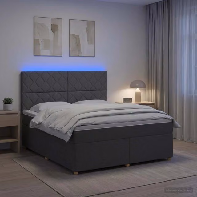 Letto box spring ibrido vidaXL con materasso a molle insacchettate e base contenitore, Grigio Scuro, L/P: 160 x 200 cm – 1