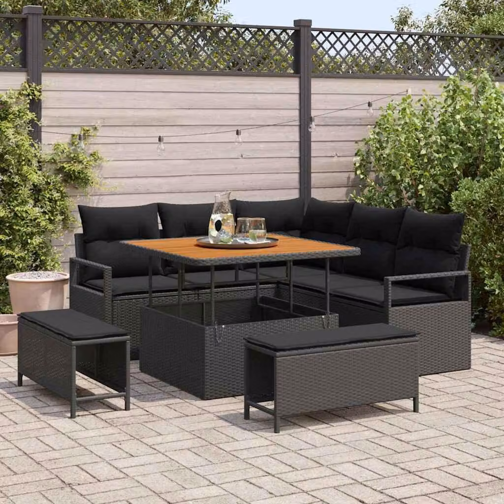 Maison Exclusive - Set da giardino composto da 8 pezzi, divano in rattan sintetico nero