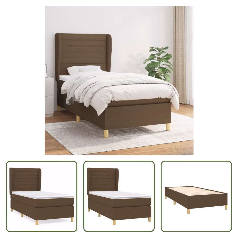 The Living Store Letto a molle con materasso marrone scuro 90x190 cm in tessuto