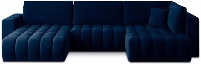 Divano ad angolo BONITA MEUBLORAMA convertibile 6 posti blu notte effetto velluto con funzione letto e poggiatesta regolabile, lato sinistro, L/P/H: 350 x 175 x 92 cm – 1