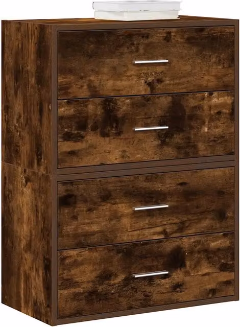 Set di 2 armadietti portaoggetti con 2 cassetti impilabili 60 x 31 x 40 cm in legno multistrato rovere fumo 02_0051197