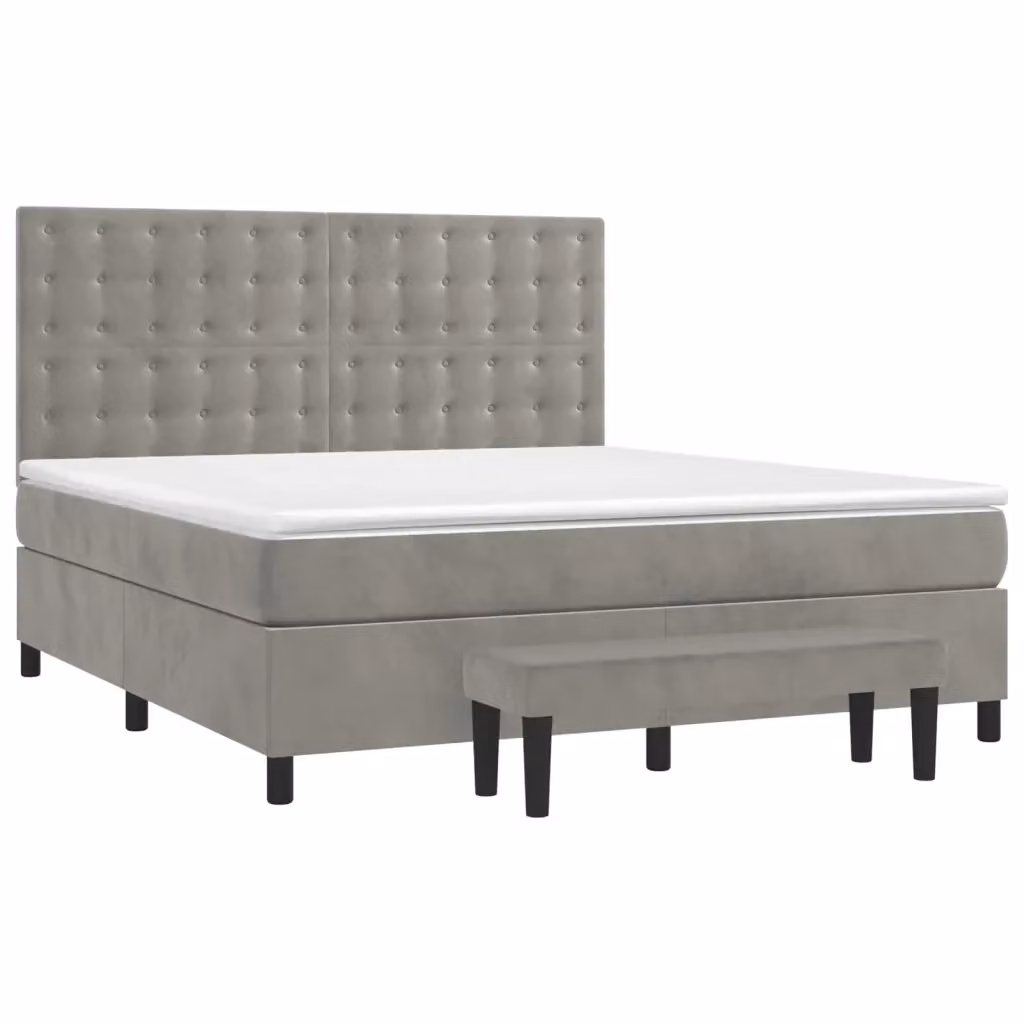 vidaXL Giroletto a Molle con Materasso Ibrido in Velluto Grigio Chiaro L/P/H: 180 x 200 cm – 2