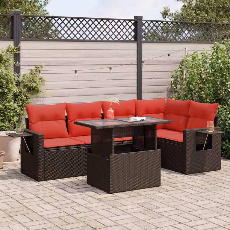 Maison Exclusive - Set Divano Giardino 6 pz con Cuscini Marrone Polyrattan Acacia