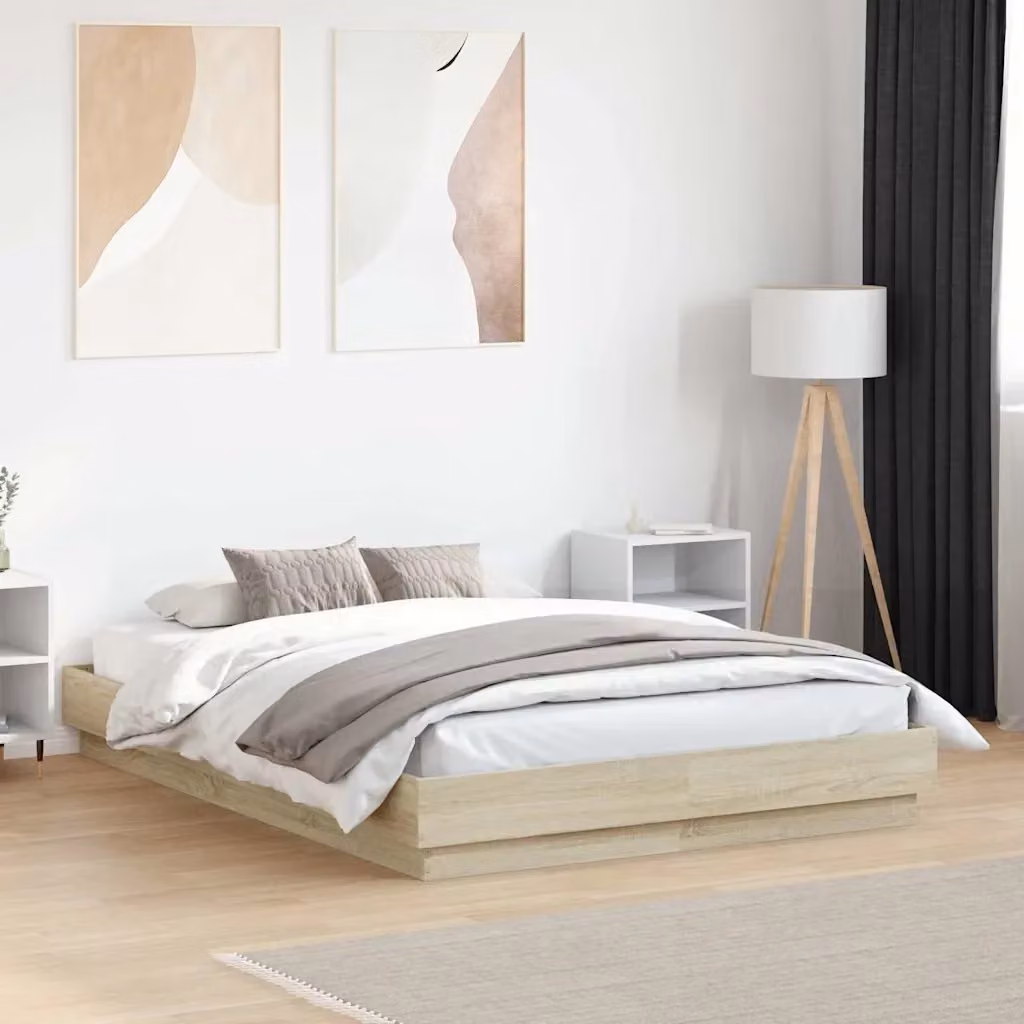 Letto matrimoniale per adulti in legno multistrato Rovere Sonoma color beige e marrone L/P/H: 135 x 190 cm – 2