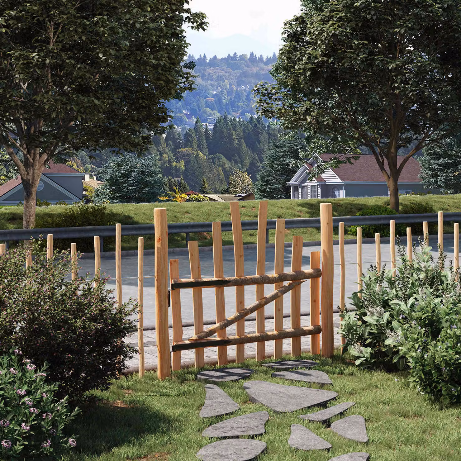 Cancello singolo ad arco vidaXL in legno e metallo marrone L: 100 cm, H: 90 cm
