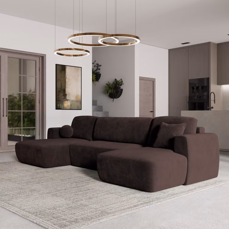 Divano angolare Masseno SENTUM K con funzione letto a U, divano con box letto, divano da soggiorno, divano, divano letto, set di divani - marrone, KRONOS 06