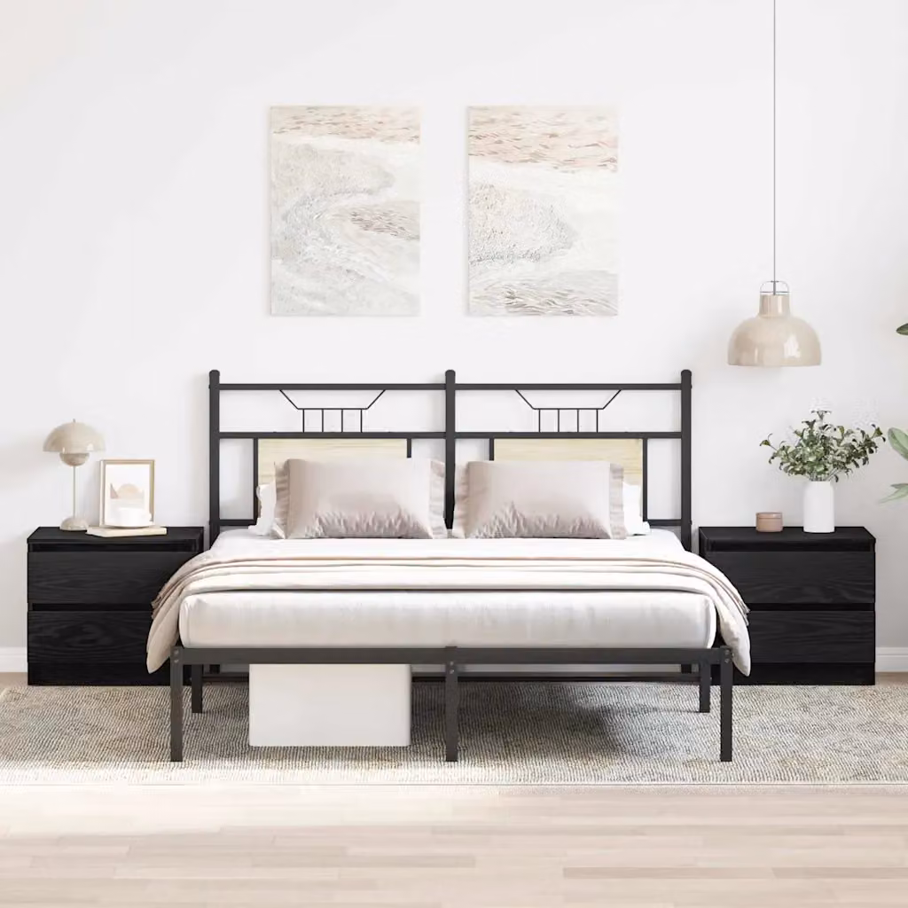 Set di 2 comodini vidaXL in stile rustico nero opaco L 50 cm x P 40 cm x H 43,5 cm