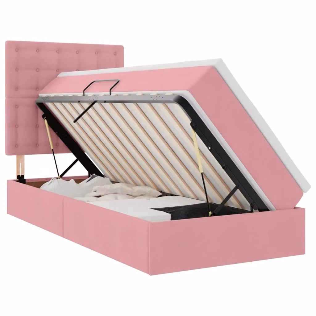 Letto con contenitore e materasso vidaXL in velluto rosa, L/P/H: 100 x 200 x 88 cm – 2