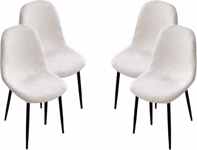 Set di 4 sedie imbottite Maury's in tessuto Teddy bianco con gambe nere L/P/H: 44 x 48 x 88 cm