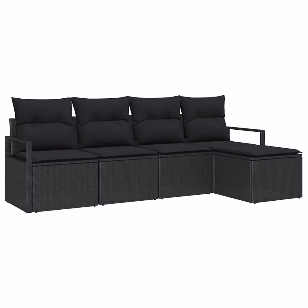 Set di divani da giardino vidaXL a forma di L in rattan nero con cuscini e pouf – 2