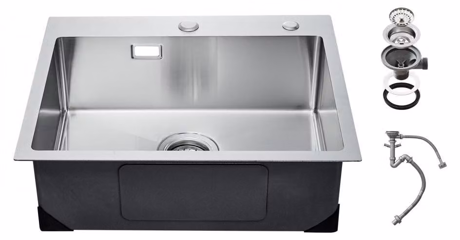 Lavello da cucina da incasso - 55 x 45 x 19 cm - Acciaio inossidabile - Vasca singola