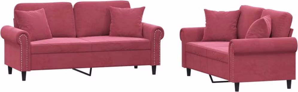 vidaXL set divano 2 pezzi con cuscini in velluto rosso vino