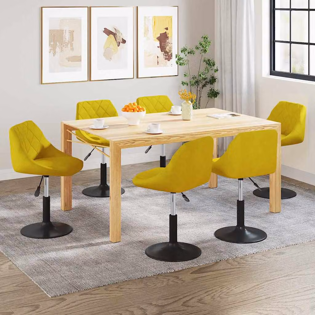 Set di 6 sedie da pranzo girevoli vidaXL in velluto giallo senape con design moderno