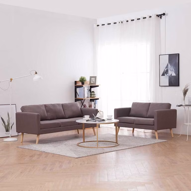 Set di divani vidaXL composto da un divano a 2 posti e uno a 3 posti in tessuto beige o grigio con struttura in legno massiccio e coperture rimovibili