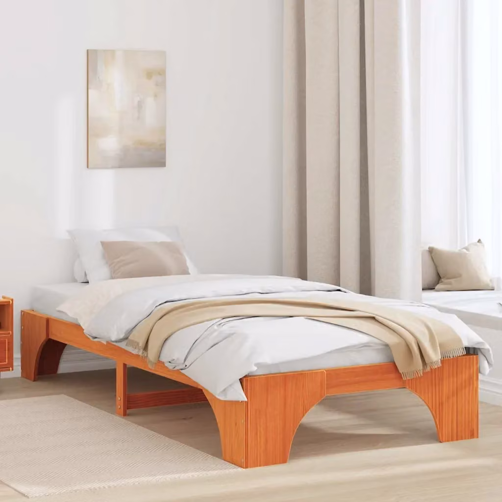Letto singolo moderno in pino massello marrone cerato L: 80 cm, P: 200 cm – 2