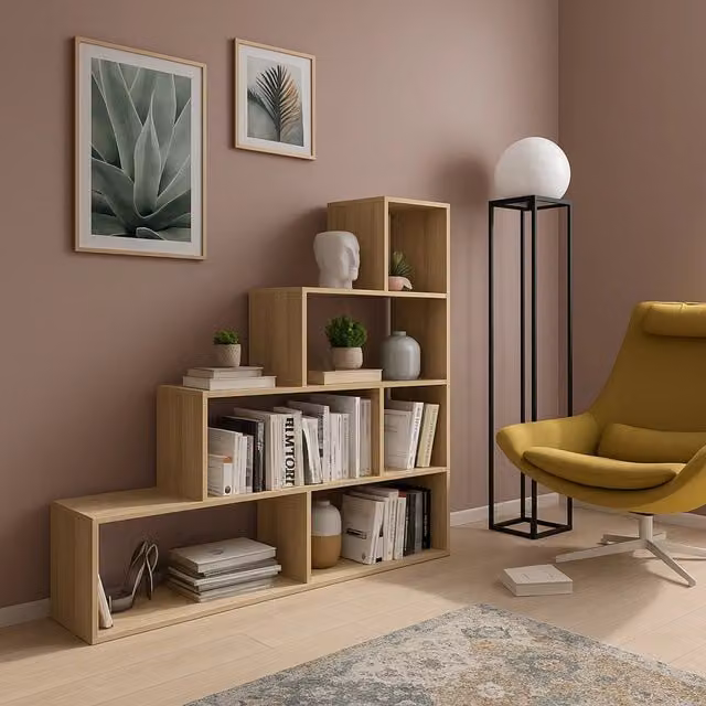 Biblioteca Serole, Libreria Moderna con 3 Ripiani in Legno Rovere Marrone, L 145 cm x P 28 cm x H 143 cm – 1