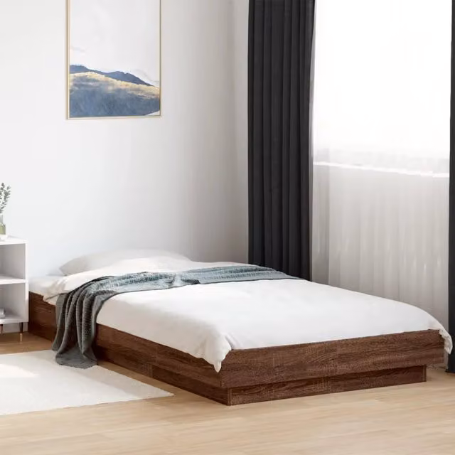 Giroletto Luci LED-Struttura Letto con LED Rovere Marrone 90x200cm in Legno Multistrato 355516