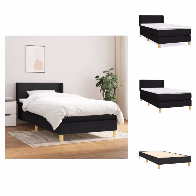 vidaXL Letto a molle con materasso nero 100x200 cm in tessuto - Letti e strutture letto