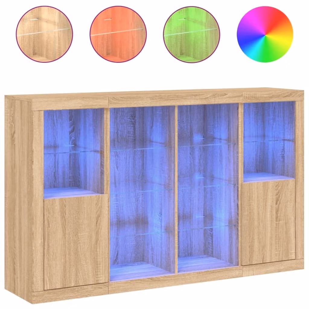 Credenze con Luci LED 3 pz Rovere Sonoma in Legno Multistrato