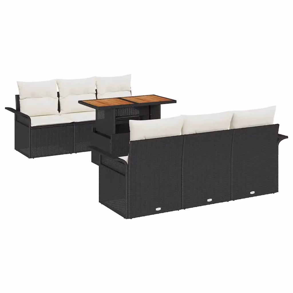 Set Divano da Giardino vidaXL 7 pz in Polyrattan Nero con Cuscini e Contenitore per Archiviazione – 2