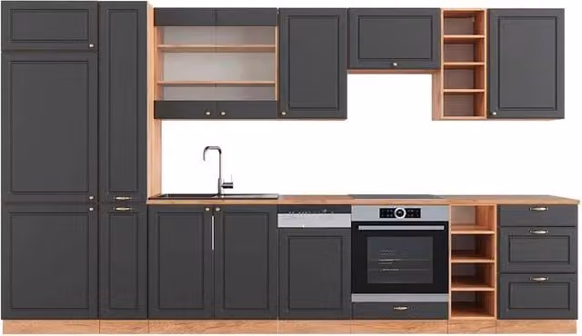 Cucina componibile Fame-Line Vicco Antracite e Rovere dorato, L: 355 cm