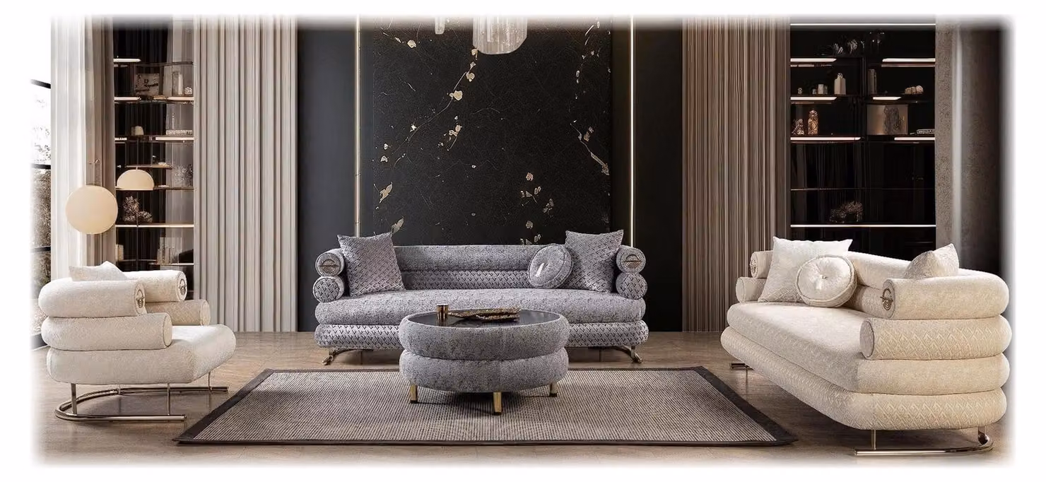 Set da salotto moderno 3+3+1 posti: divani e poltrone eleganti, 3 pezzi