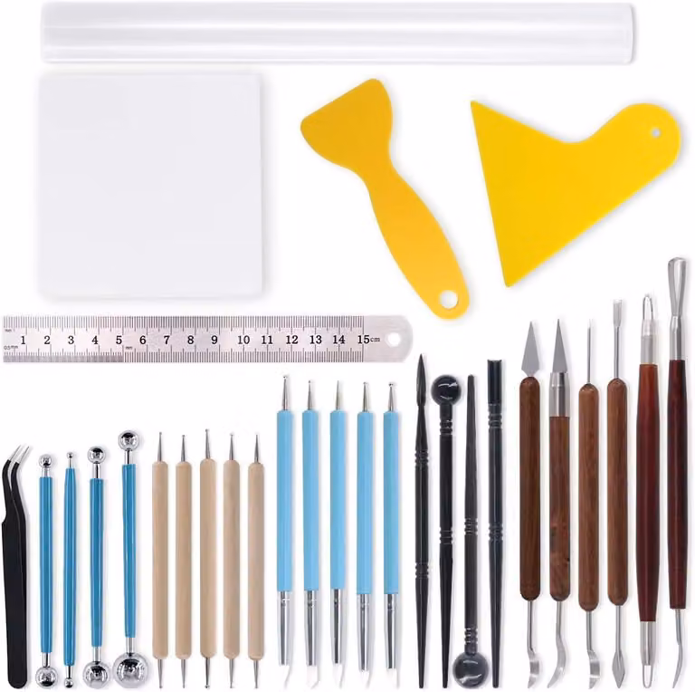 Set di strumenti per modellazione in Vetroceramica, composto da 30 pezzi, con punte doppie, realizzati in legno e plastica, ideali per la creazione di sculture in argilla