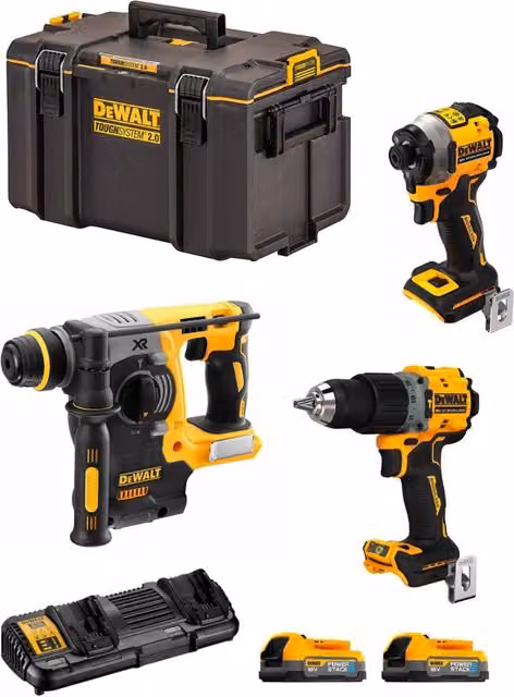 Kit DeWALT DWK308PS con Perforatore DCH273, Avvitatore a Impatto DCF850, Trapano DCD805 e 2 Batterie da 1,7 Ah Giallo