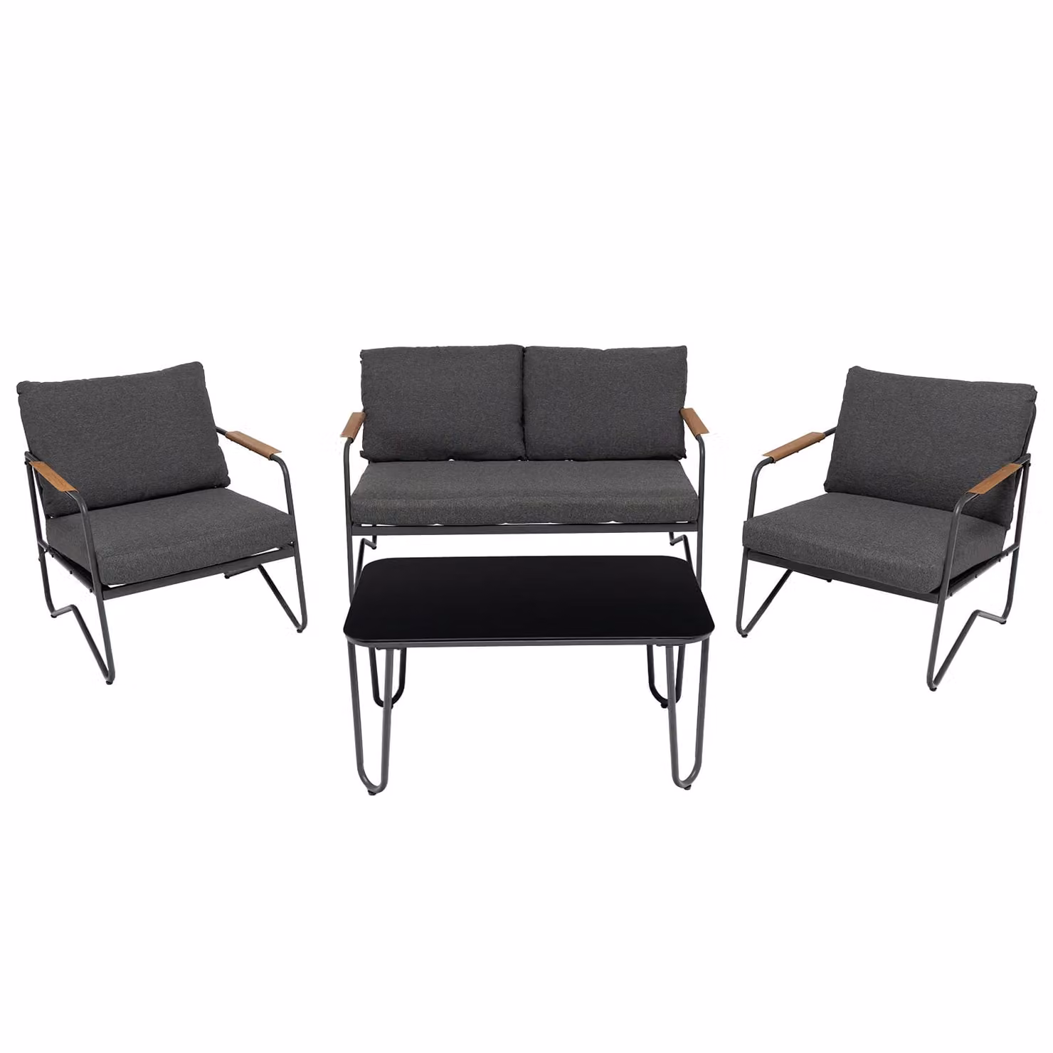 Vestiamo Casa Giardino Set da giardino 4 pezzi moderno in acciaio antracite con top in vetro temperato e cuscini inclusi – 1