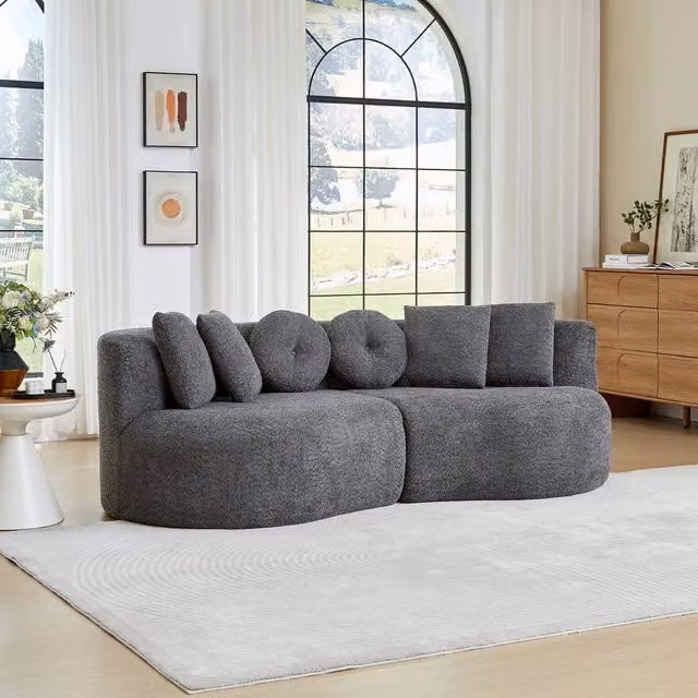 Divano modulare in tessuto Chenille ¨C Minimal ¨C Grigio antracite senza braccioli con 6 cuscini