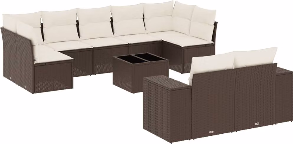 Set Divani da Giardino 10pz con Cuscini in Polyrattan Marrone