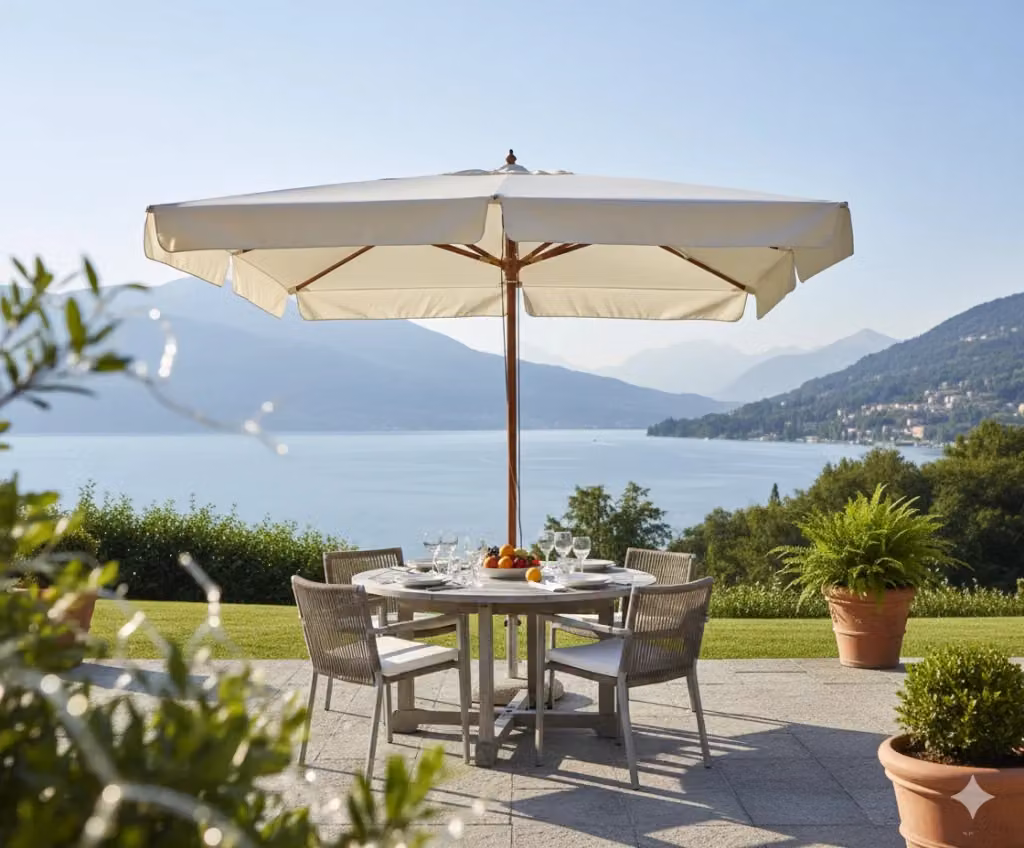 Ombrellone da Giardino Vorghini De Lux Ecrù con Palo in Legno e Copertura in Poliestere L/P: 300 x 300 cm – 2