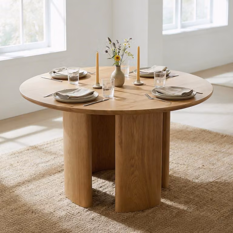 Tavolo da pranzo ARVIKA rotondo 120 cm, finitura rovere - Tavolo moderno per sala da pranzo in MDF con decori in legno, robusto e stabile, per 4 persone, superficie di facile manutenzione, ideale per cucina o zona pranzo