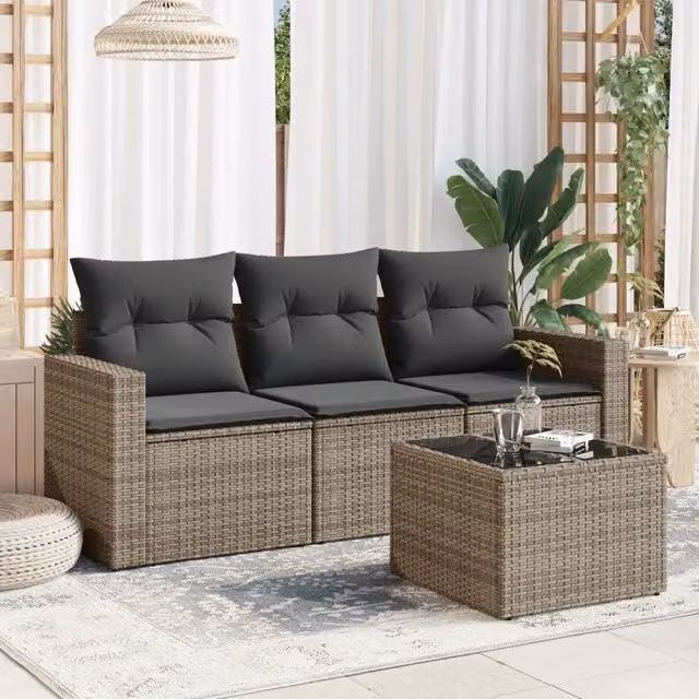 Salotto da Giardino-Set Divani da Giardino 4 pz con Cuscini in Polyrattan Grigio 340099