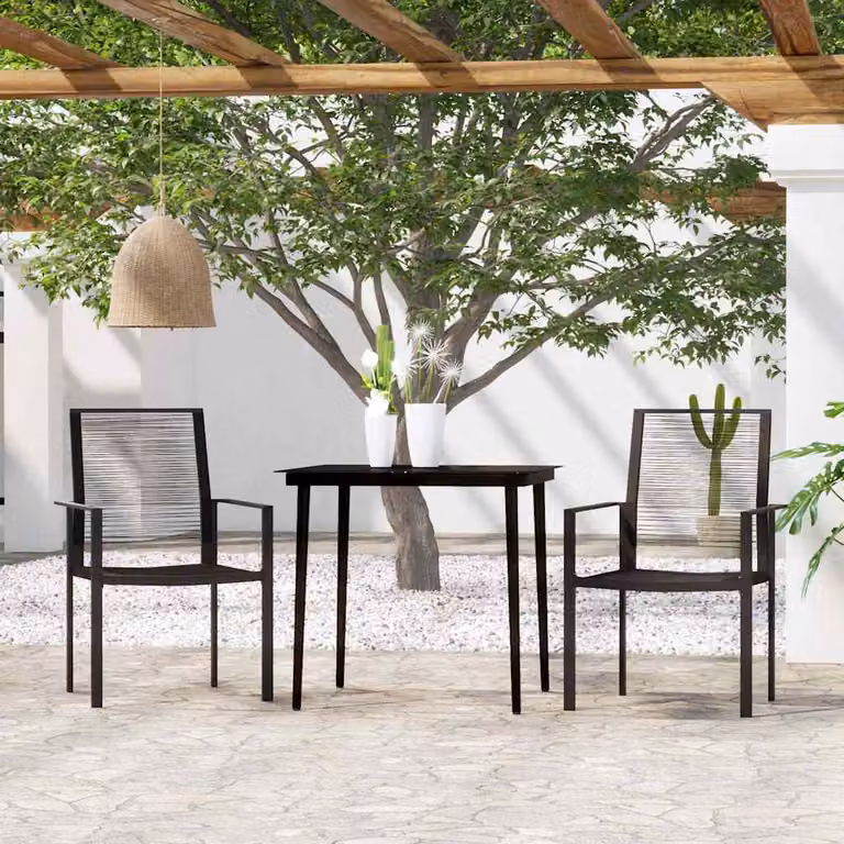 Set Mobili da Giardino e Terrazzo vidaXL 3 Pezzi in Acciaio Verniciato Nero e Vetro