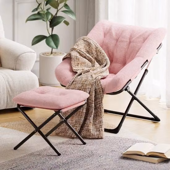 Sedia da Relaxing Grandi Dimensioni - Ripiegabile - Pelle Finta - Struttura in Metallo - Pedane