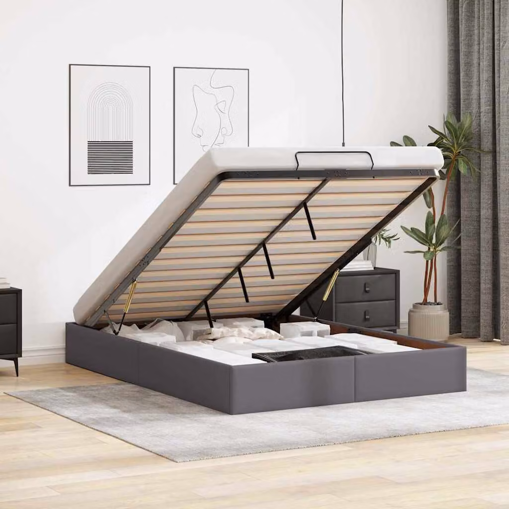 Struttura Letto con Contenitore a Sollevamento vidaXL in Similpelle Grigia L: 140 cm, P: 190 cm – 1