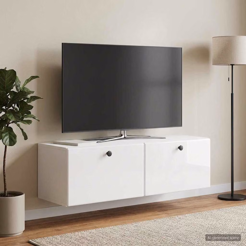 vidaXL Mobile Porta TV da Muro Moderno Bianco Lucido L: 98 cm, P: 31 cm, H: 30 cm