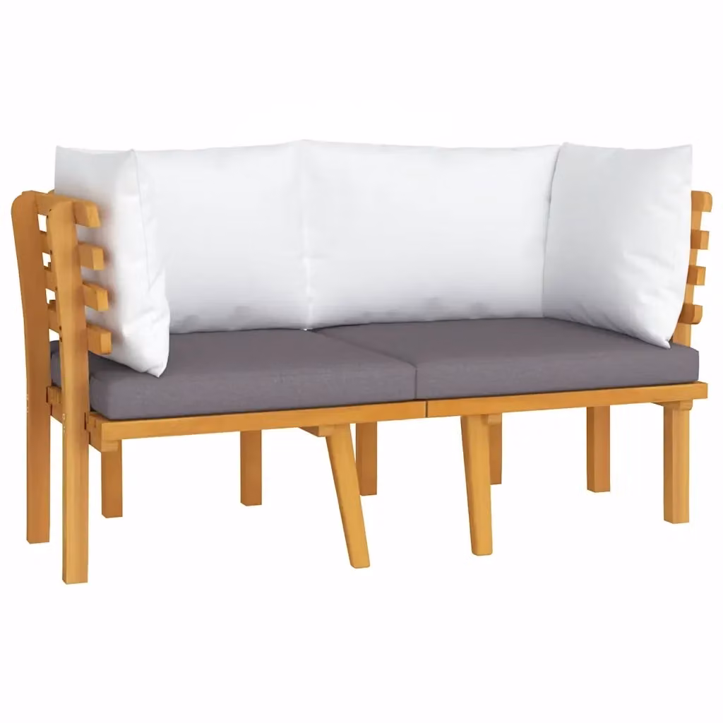 Divano da giardino a 2 posti Design Mania in legno massello di acacia con cuscini bianchi o grigi – 2