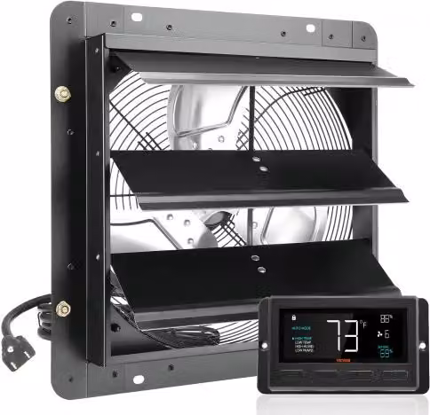 VEVOR Ventilatore di Scarico con Serranda Nero, Motore EC con Regolatore di Temperatura e Umidità, Portata 1700 m³/h, Montaggio a Parete per Serre e Garage
