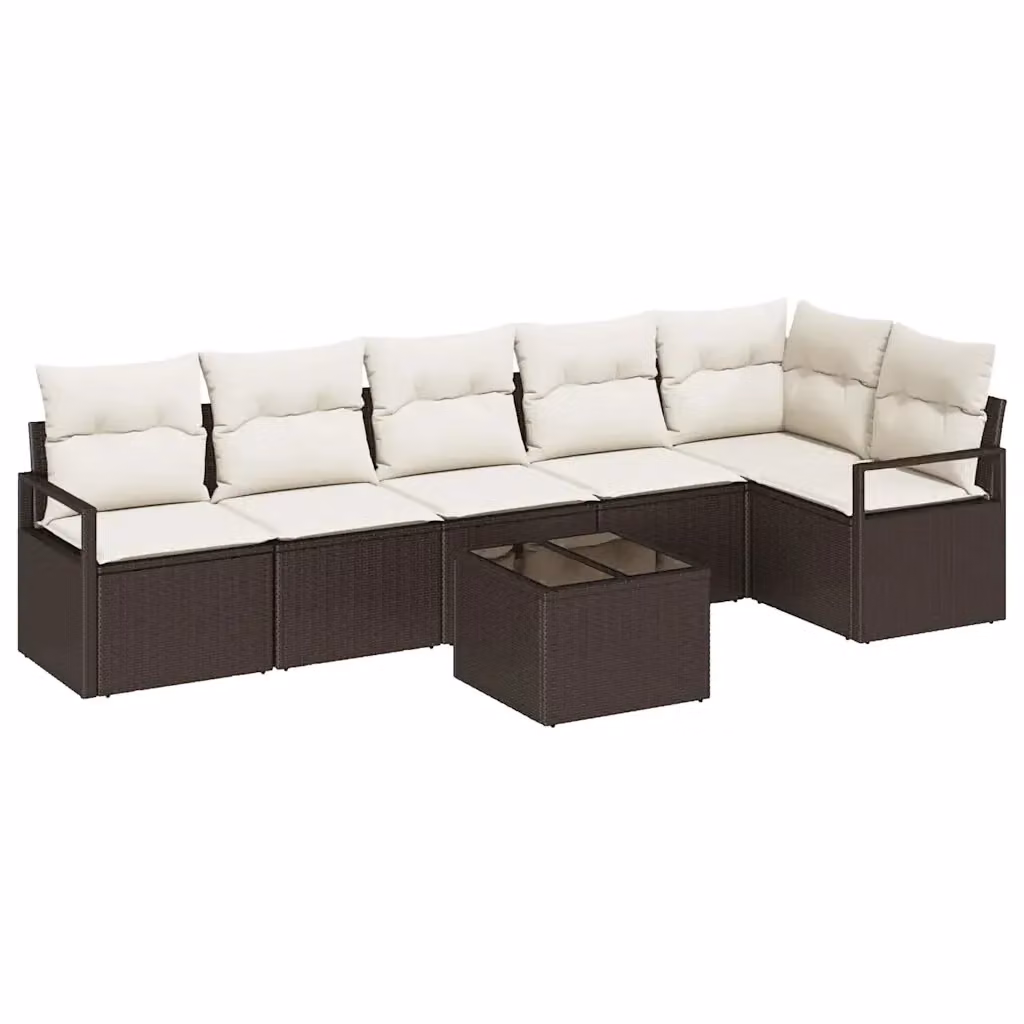 Set di divani da giardino vidaXL in rattan marrone con cuscini e tavolino da esterno – 2