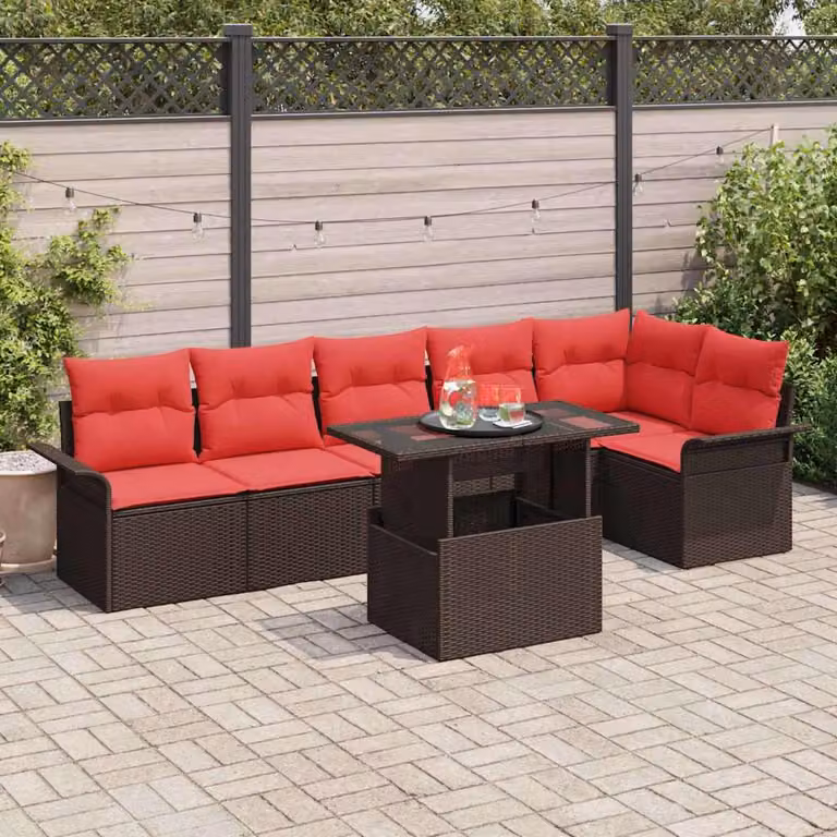 Maison Exclusive - Set da giardino composto da 7 pezzi, divano, in rattan sintetico marrone