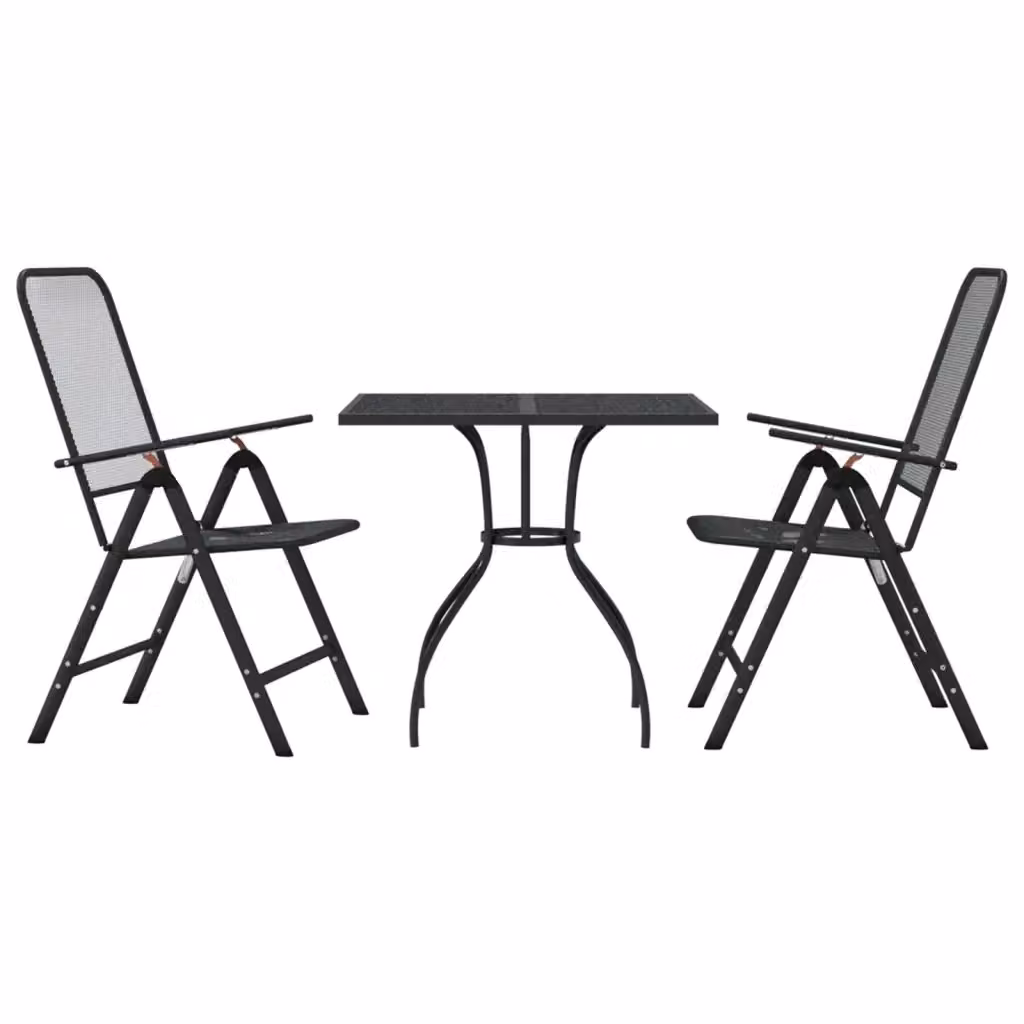 Set da pranzo da giardino moderno vidaXL in acciaio verniciato antracite composto da 3 pezzi – 2